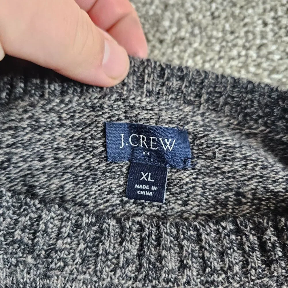 J Crew Sweater Mens XL Gray Lambswool Blend Heathered Raglan Crewneck Pullover
